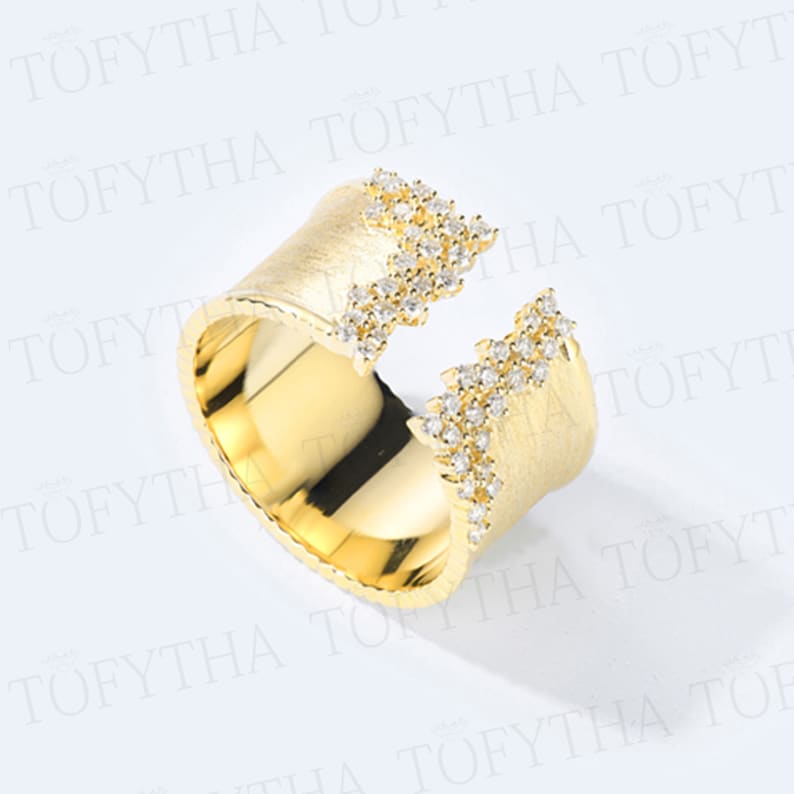 Fashion Moissanite Solid 14K 18K Rose Yellow Gold Open Brushed Ring Wedding Engagement Ring for Women