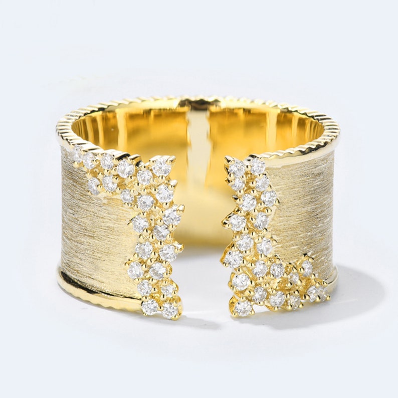 Fashion Moissanite Solid 14K 18K Rose Yellow Gold Open Brushed Ring Wedding Engagement Ring for Women