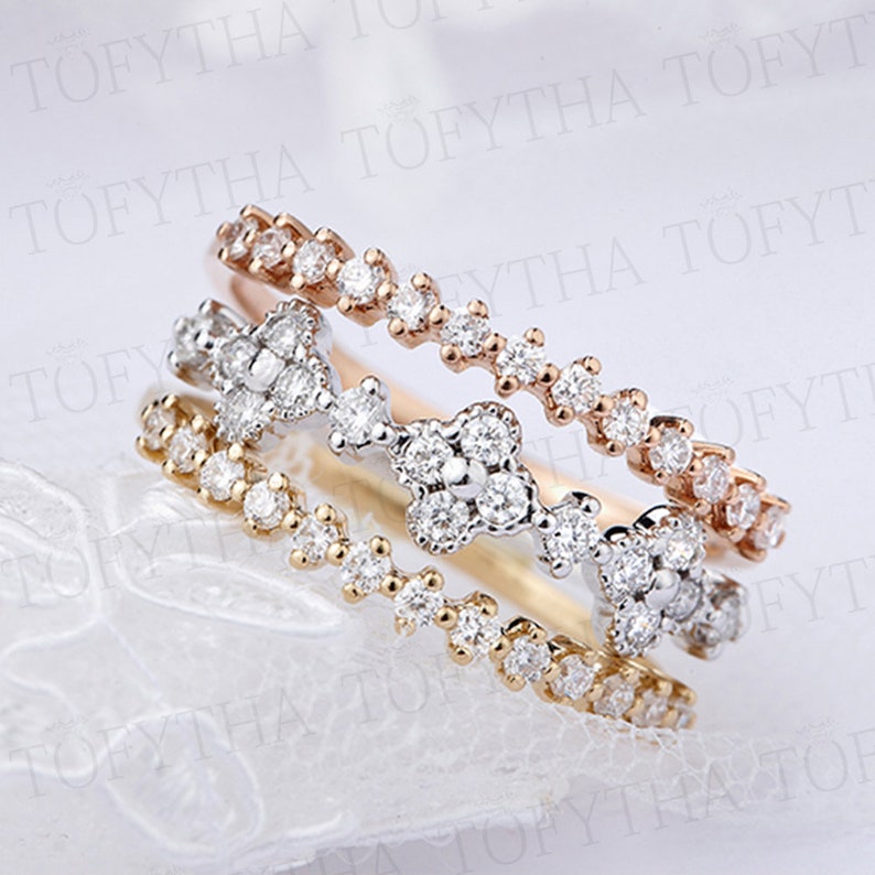 Personality Moissanite Solid 14K 18K Rose Yellow White Gold Three-color Three-in-One Ring,Wedding Engagement Ring for Women