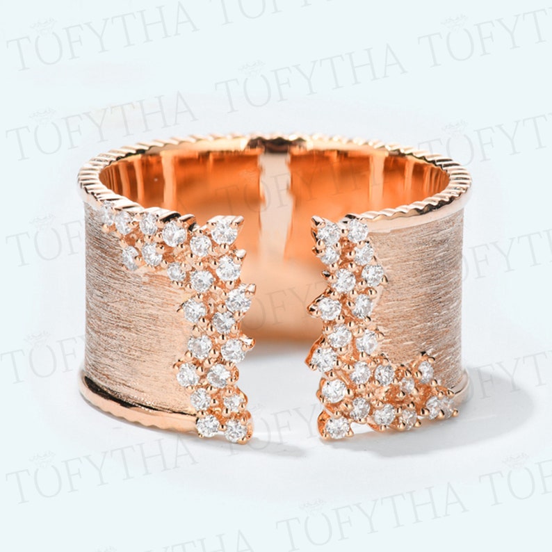 Fashion Moissanite Solid 14K 18K Rose Yellow Gold Open Brushed Ring Wedding Engagement Ring for Women