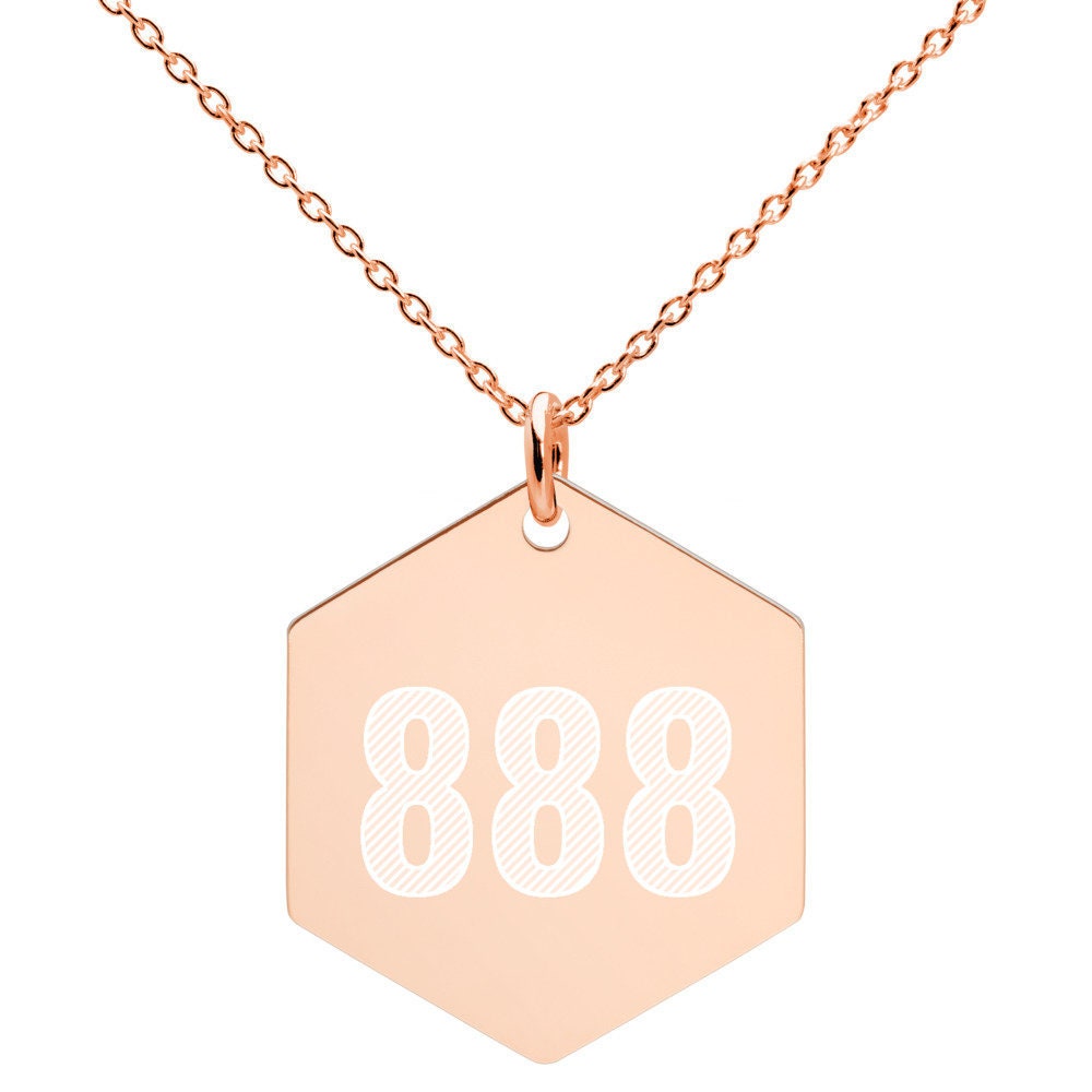 Numerology 888 Angel Number Synchronicity Engraved Silver Hexagon Necklace Rose Silver Gold