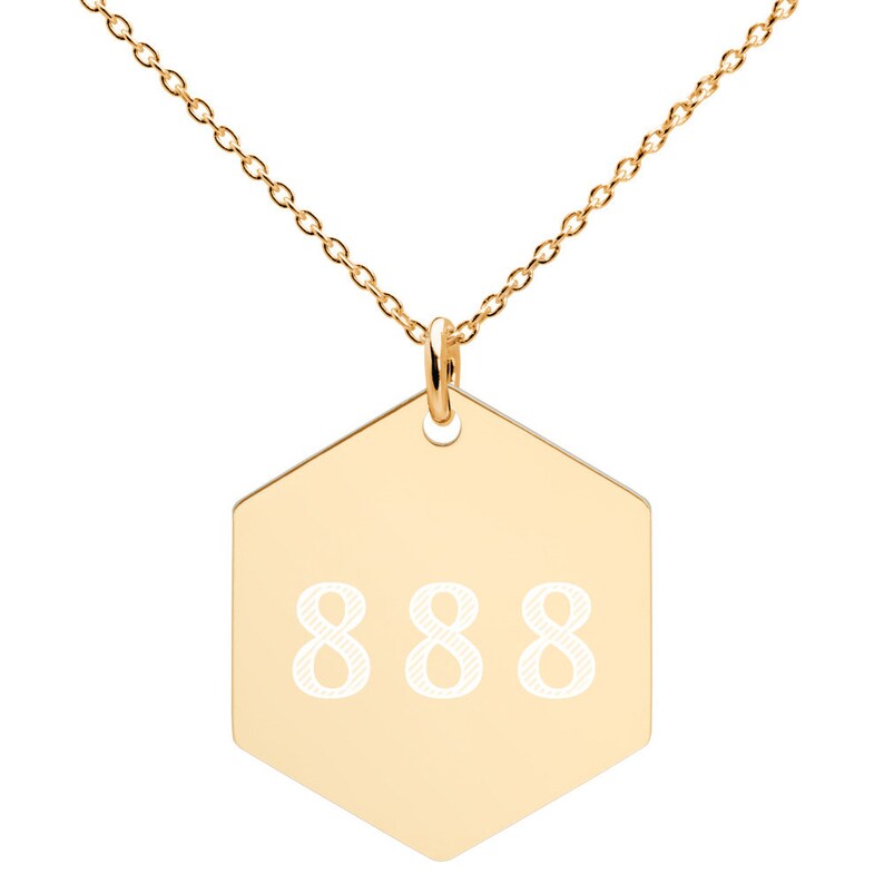 Numerology 888 Angel Number Synchronicity Engraved Silver Hexagon Necklace Rose Silver Gold
