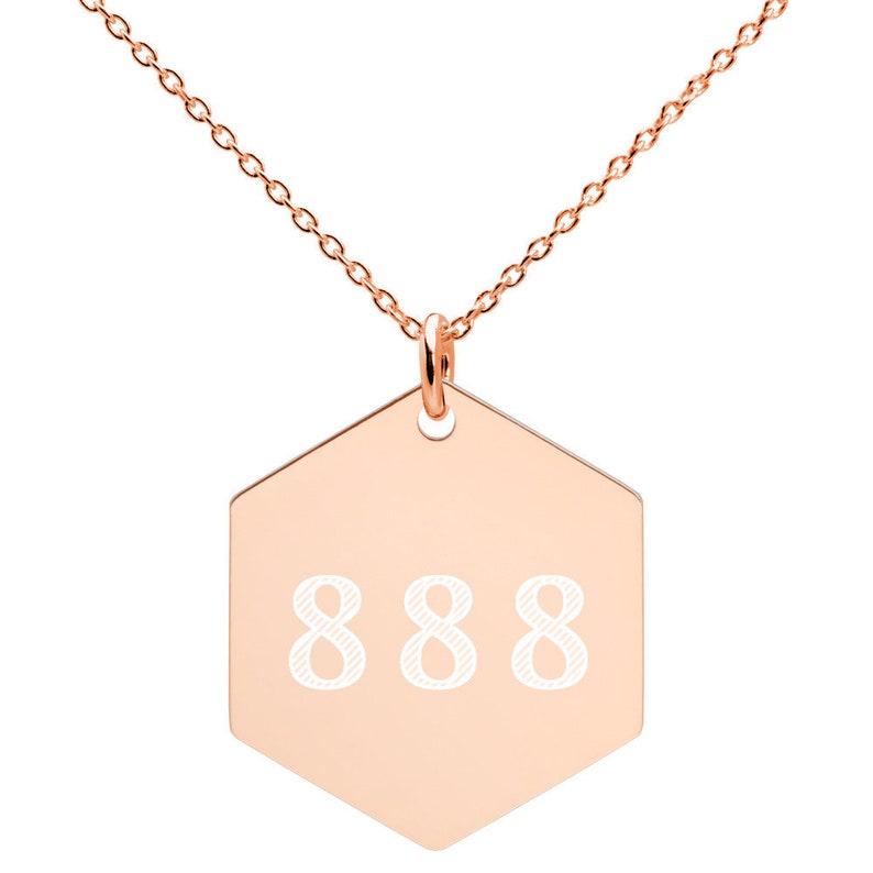 Numerology 888 Angel Number Synchronicity Engraved Silver Hexagon Necklace Rose Silver Gold