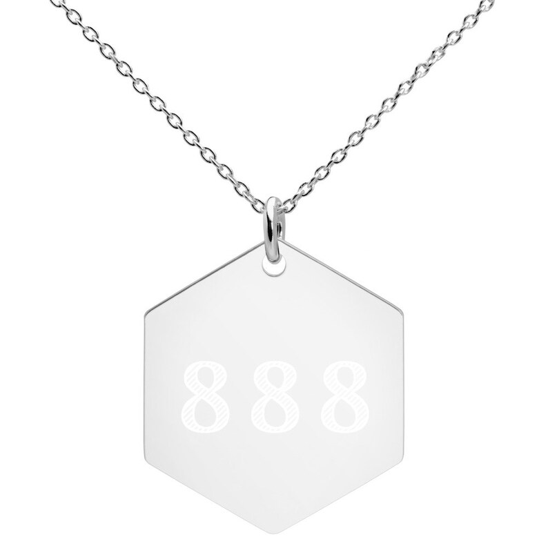 Numerology 888 Angel Number Synchronicity Engraved Silver Hexagon Necklace Rose Silver Gold
