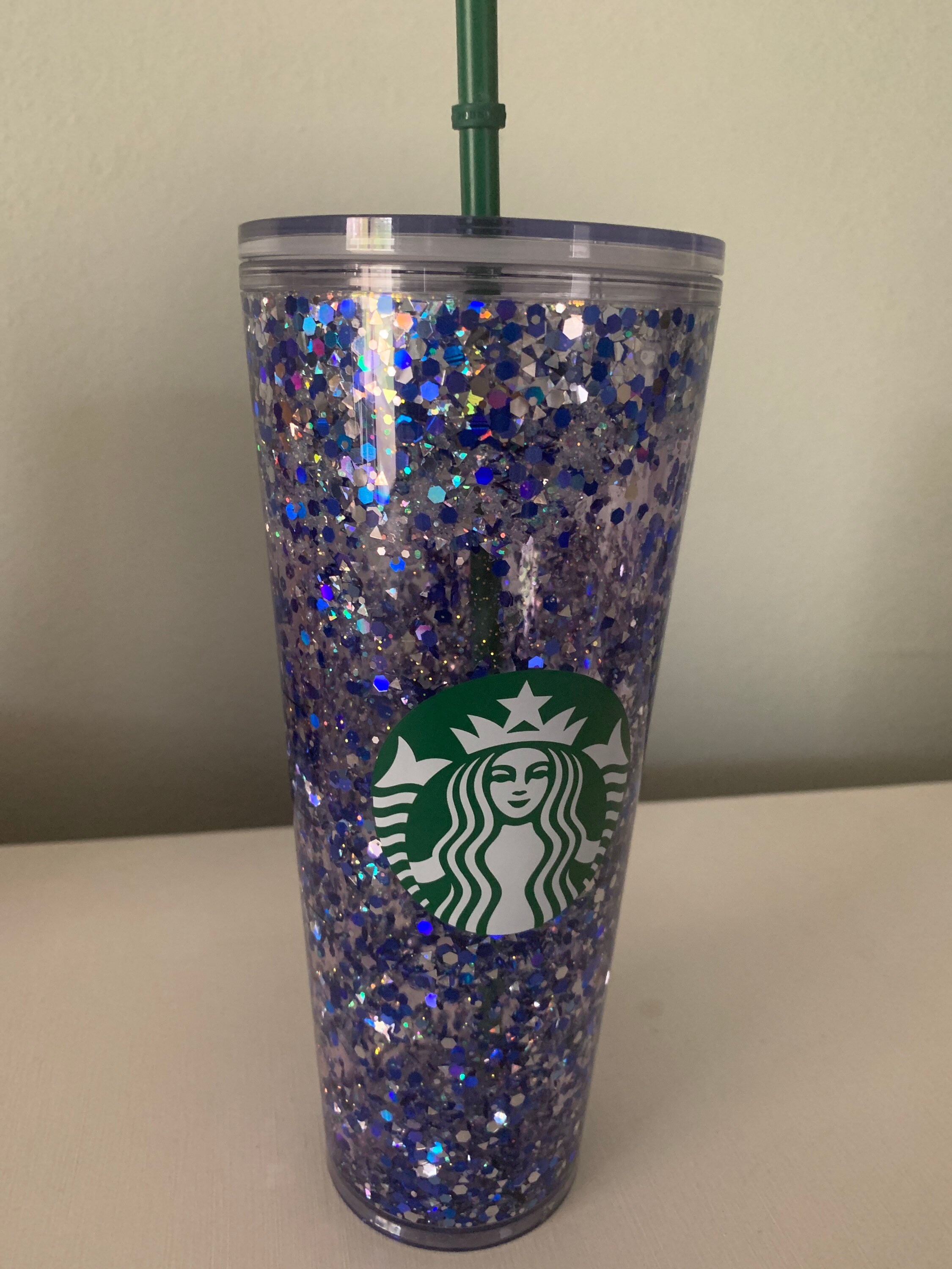 Floating glitter tumbler. Starbucks Snowglobe tumbler Blue Etsy