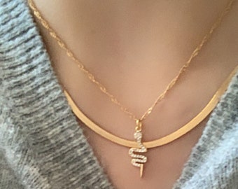 Gold Cubic Zirconia Snake Necklace, Trendy and Cool Necklace, CHRISTMAS gifts