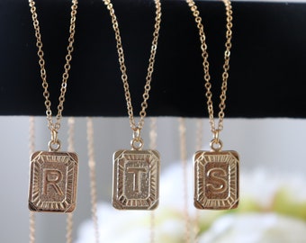 Gold Alphabet square necklace for man • Square initial necklace for her •Gold Alphabet Square Necklace • Gold square initial necklace