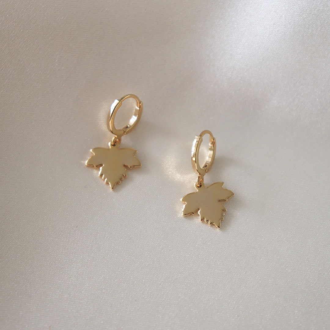 Gold Maple Leaf Earrings, Dainty Earrings, Gold Plated Dangle Earrings