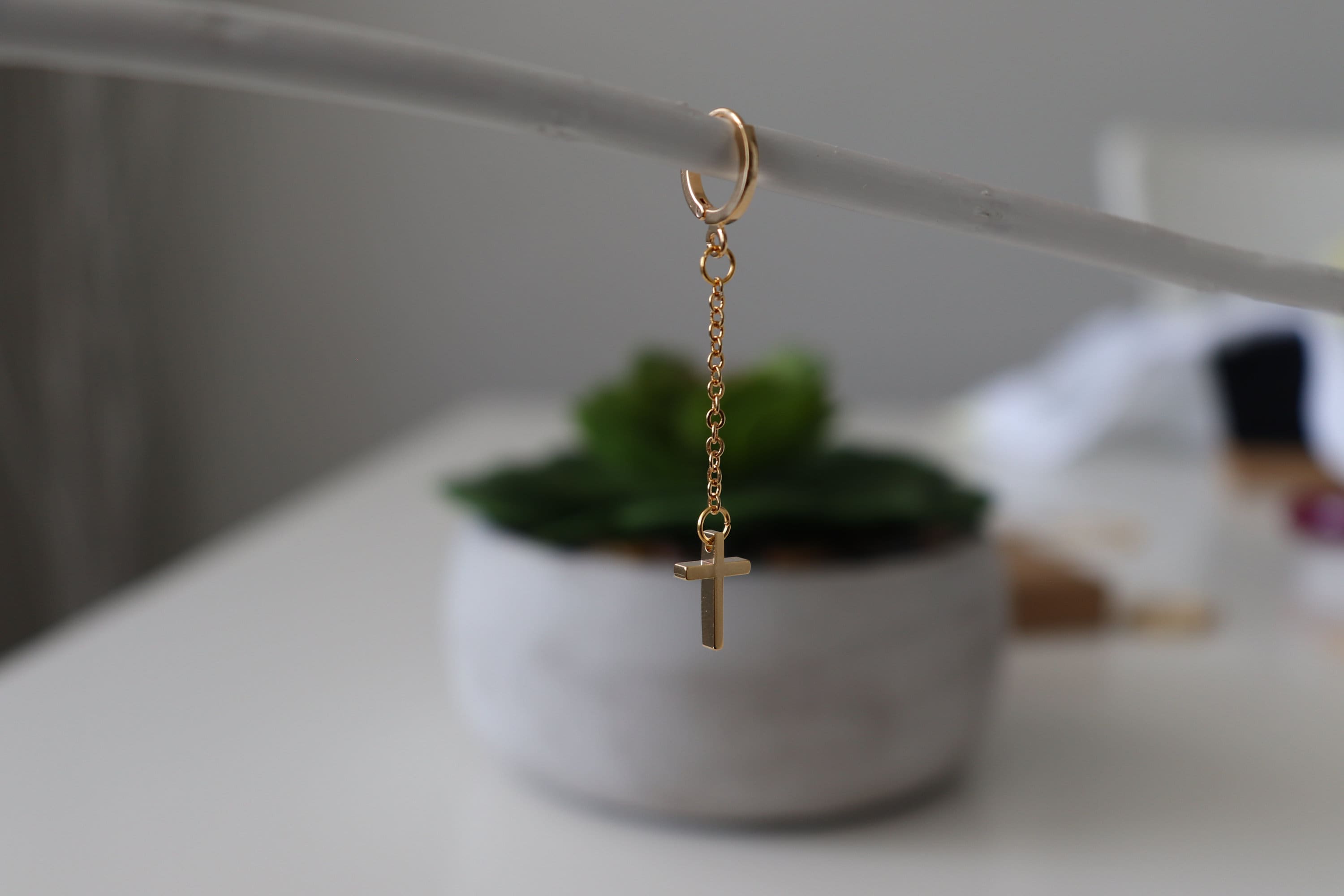 Gold Cross Threader Earrings Earrings with cross Etsy