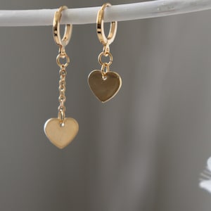 Dainty Heart Earrings, Gold Plated dangle Earrings, Trendy, Cute, Dainty Earring