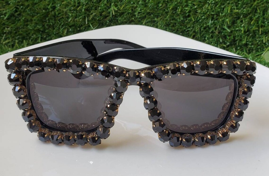 Handmade Sunglasses Square Cat Hand Decorated With Crystals Cute