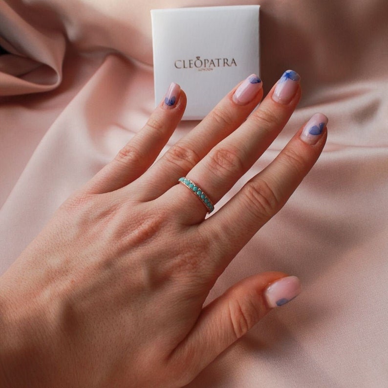 Blue Sapphire Colour Ring Full Eternity Rose Gold Ring Band with Blue Gemstones Stacking and Infinity Ring