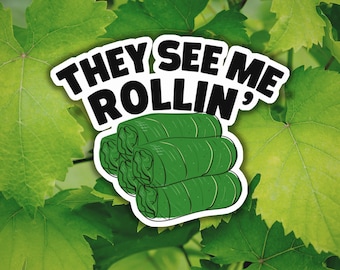 Funny Mediterranean They See Me Rollin Middle Eastern Food Matte Sticker for Laptop, Phone, Bike, Bottle, Car, etc. Eid Gift