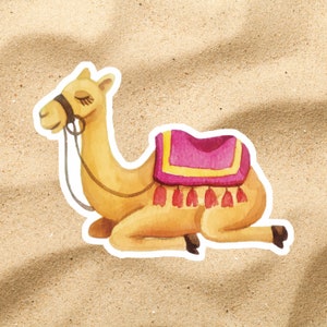 Cute Sitting Watercolor Arabian Camel Matte Sticker for Phone, Laptop Bottle, Arabic Sticker Gift, Etc.