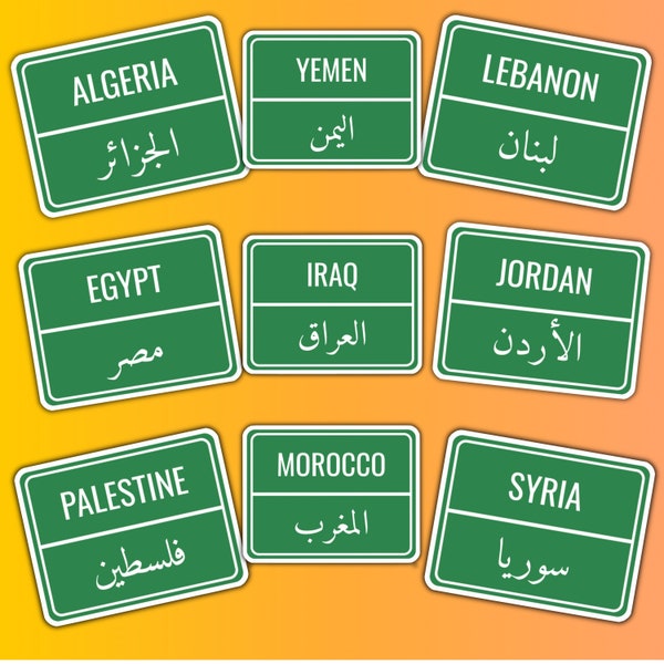 Personalized Middle Eastern, South Asian, North African, Arab Country or City Green Sign Matte Sticker for Phone, Bottle, Laptop Gift, Etc.