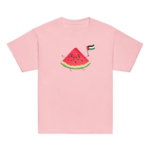 Cute Watermelon Cartoon With Palestine Flag Youth Classic Tee, Cute Palestine Unisex Kids Shirt, Watermelon Kids Shirt