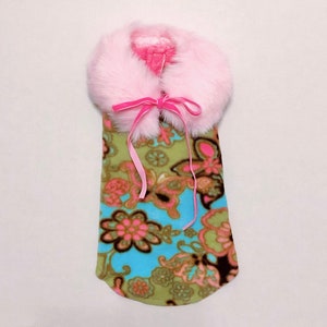 OOAK Handmade Fleece Blouse with Faux Fur Shawl Size S