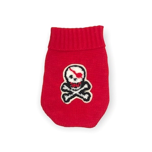 OOAK Maglione Turtuleneck rosso fatto a mano con Terry Skull XS