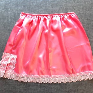 Pink Satin half slip | mini Underskirt | Sissy Glossy  Adults Unisex Glamour Sheer waist slip | Cosplay UK Floral Lace & bow slip crossdress