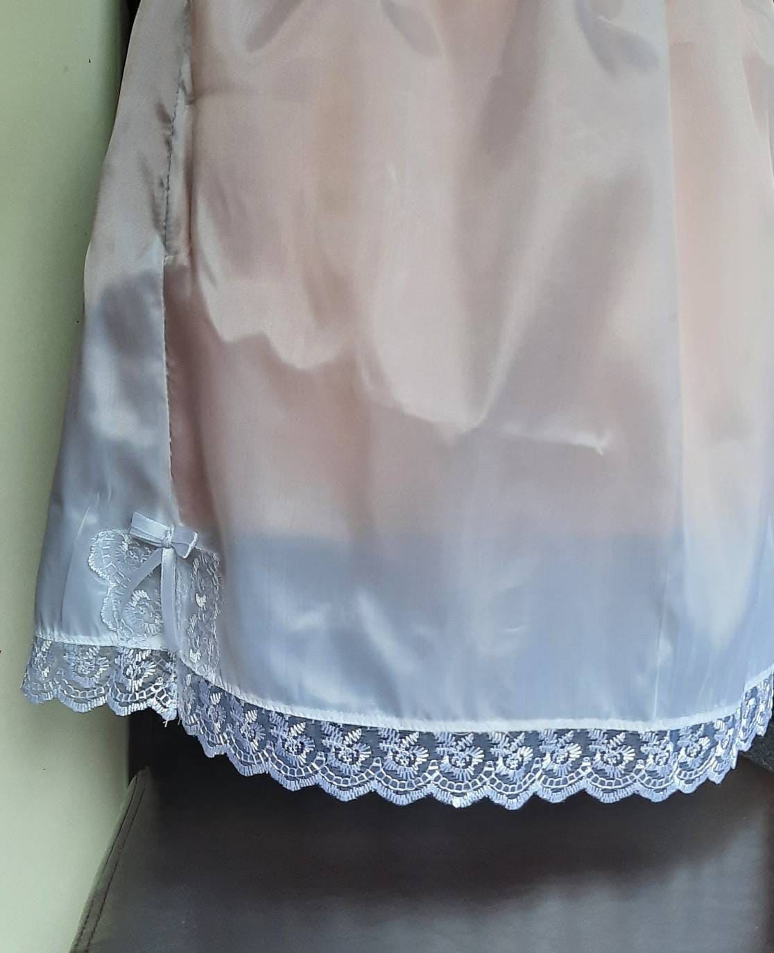 Handmade White Nylon Half Slips UK Size 620 Floral Lace Trim Waist