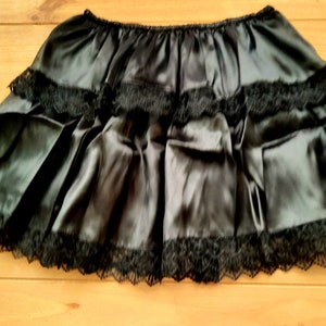 Pretty Mini Satin Half Slip 2 LAYERS | Waist slip Black, White floral lace trim Sissy Glossy Cosplay | Under over skirt | Unisex CROSS DRESS
