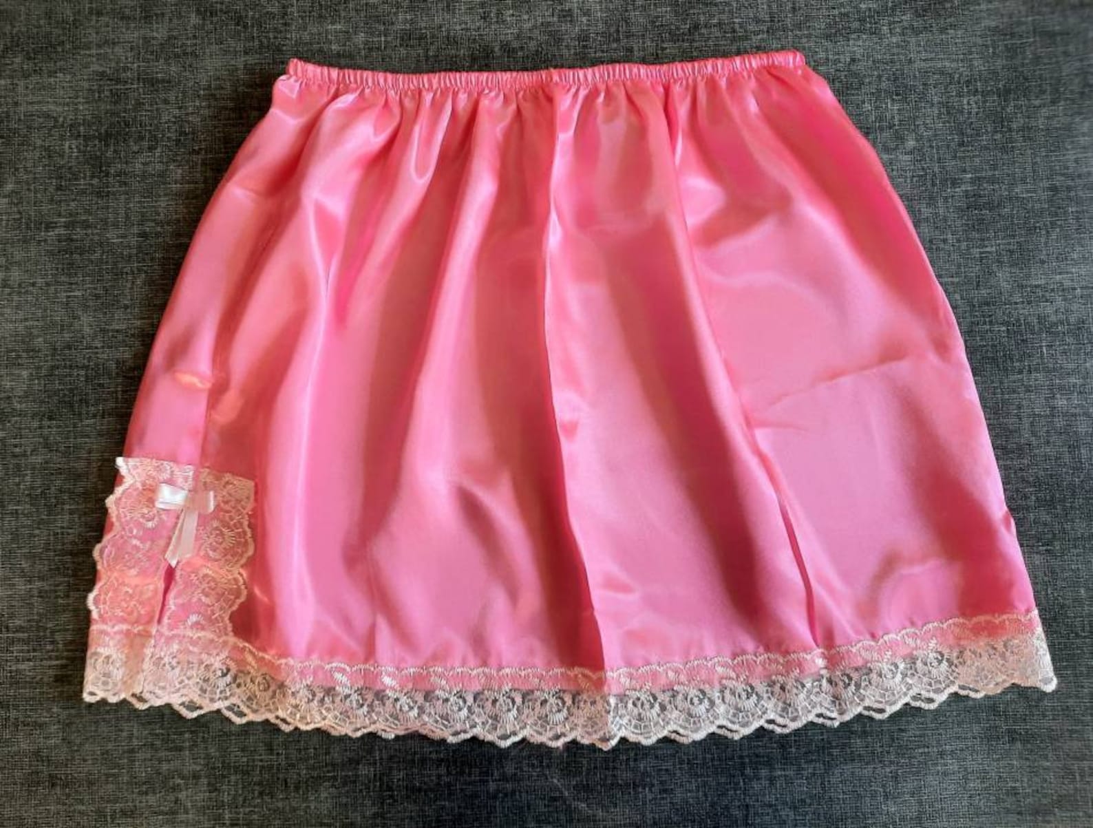 Pink Satin Half Slip Mini Underskirt Sissy Glossy Adults Unisex Glamour Sheer Waist Slip Cosplay