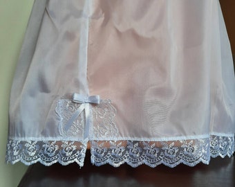 Handmade White Nylon Half Slips UK size 6-20 Floral Lace trim Waist Slip Petticoat Sissy Shimmer Underskirt semi transparent Vintage Look