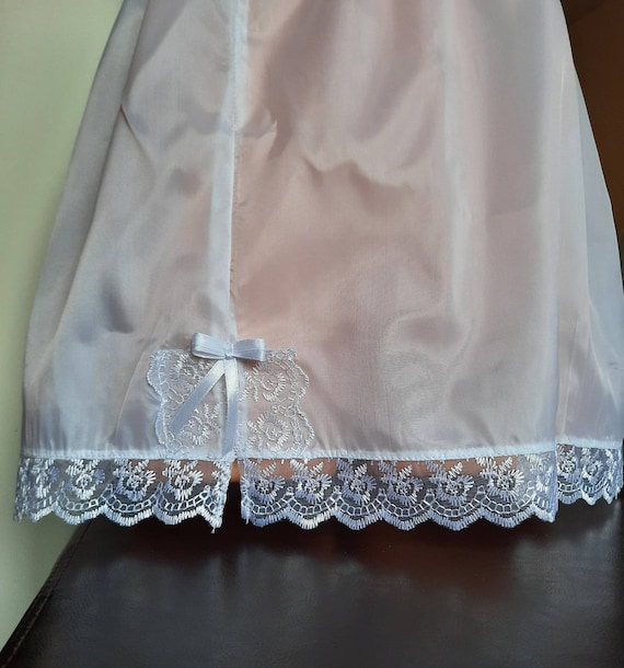 Handmade White Nylon Half Slips UK Size 6-20 Floral Lace Trim Waist Slip  Petticoat Sissy Shimmer Underskirt Semi Transparent Vintage Look 