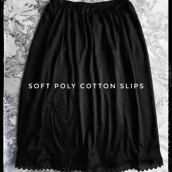 Black | White half slips UK SIZE 4-20 Petticoats, soft Poly cotton Waist Slips,  Moisture wicking, lace Underskirts Unisex everyday slips