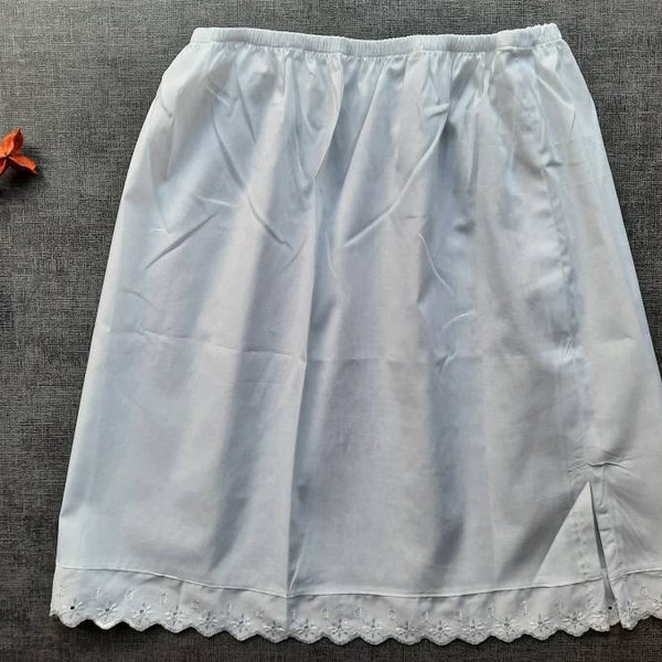 Demi-slip blanc avec dentelle | Jupons taille britannique 4-20, slip de taille en pur coton | Non statique | Sous-jupe en coton 100% popeline |