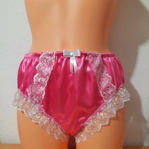 Adult Sissy Pink and White satin knickers briefs pantie Sissy Baby Handmade Knickers Sheer Glossy Sexy Knickers