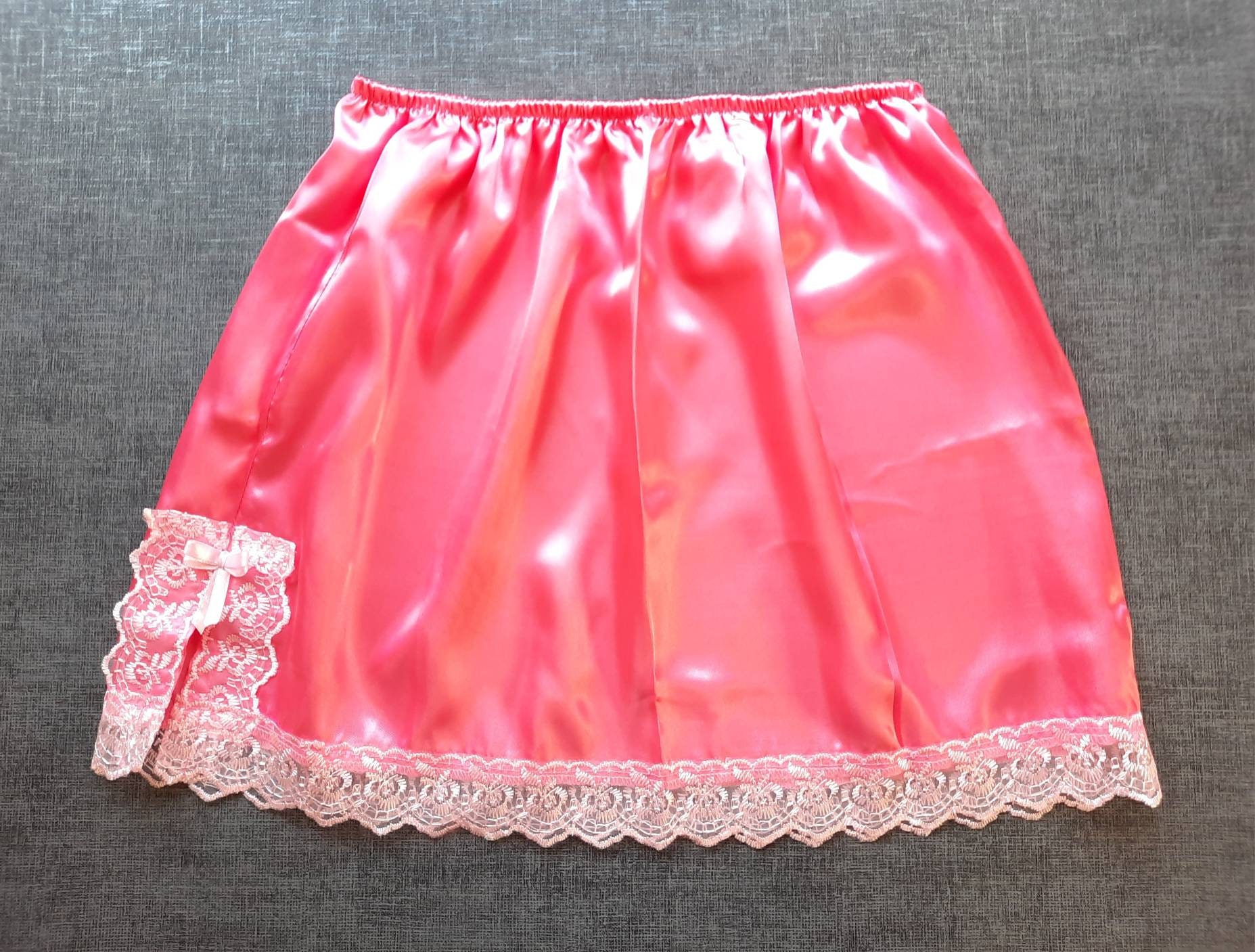 Pink Satin Half Slip Mini Underskirt Sissy Glossy Adults Unisex Glamour Sheer Waist Slip Cosplay