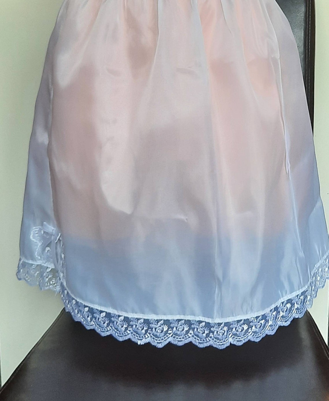 Handmade White Nylon Half Slips UK Size 620 Floral Lace Trim Waist