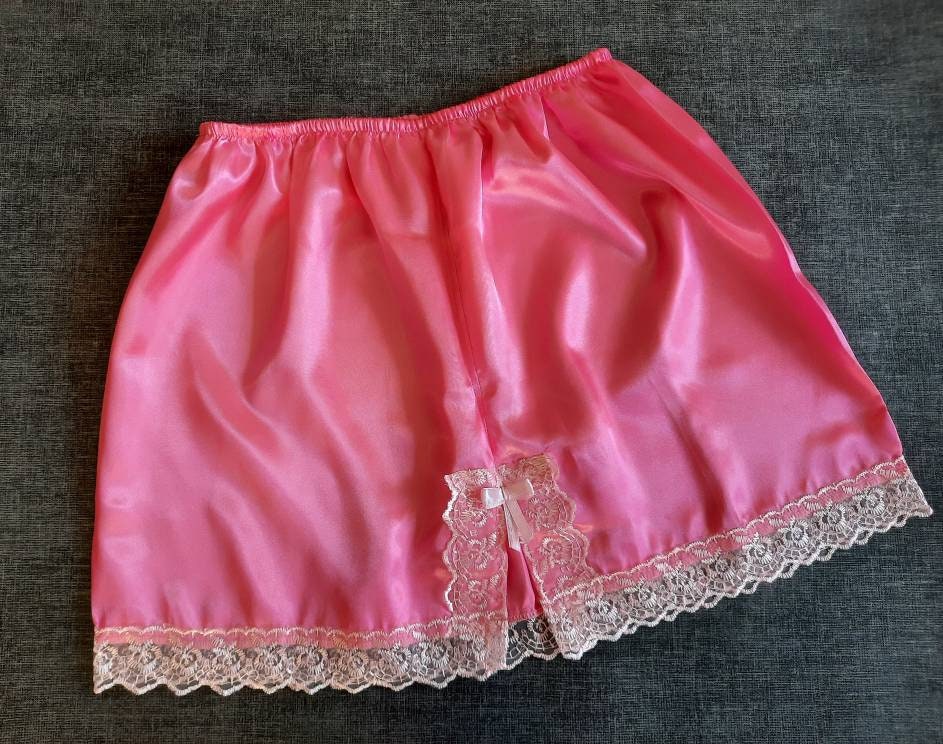 Pink Satin Half Slip Mini Underskirt Sissy Glossy Adults Unisex Glamour Sheer Waist Slip Cosplay