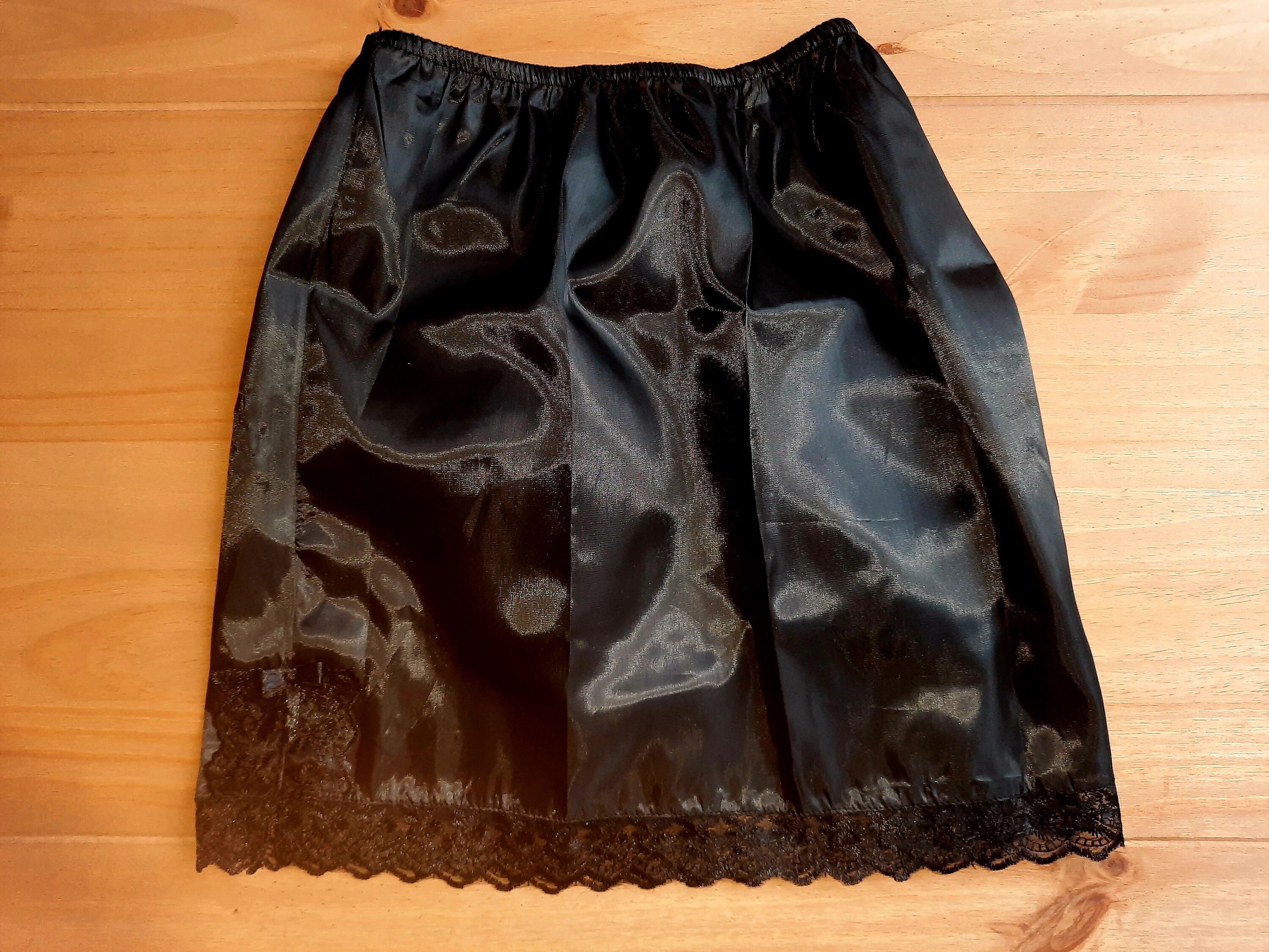 Black Mini Underskirt Sissy Glossy Satin Half Slip Adults Unisex