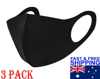 3x Washable Fitted Black Face Mask Reusable Face Masks Shields Tubes Fishing Hunting Covid Bandana