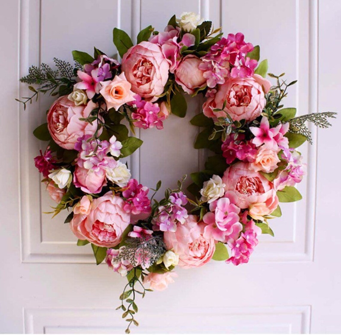 Round Door Wreath Artificial Flower Arrangement Peonys Etsy