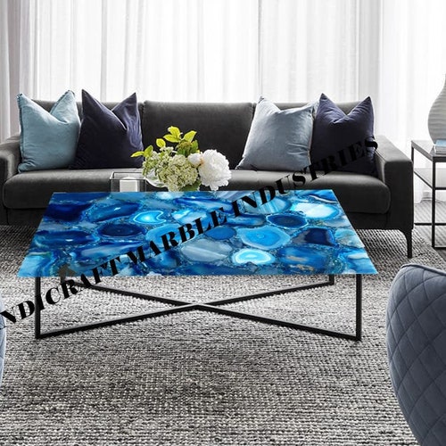 Blue Agate Table Top Round Table Side Table Coffee Table Etsy