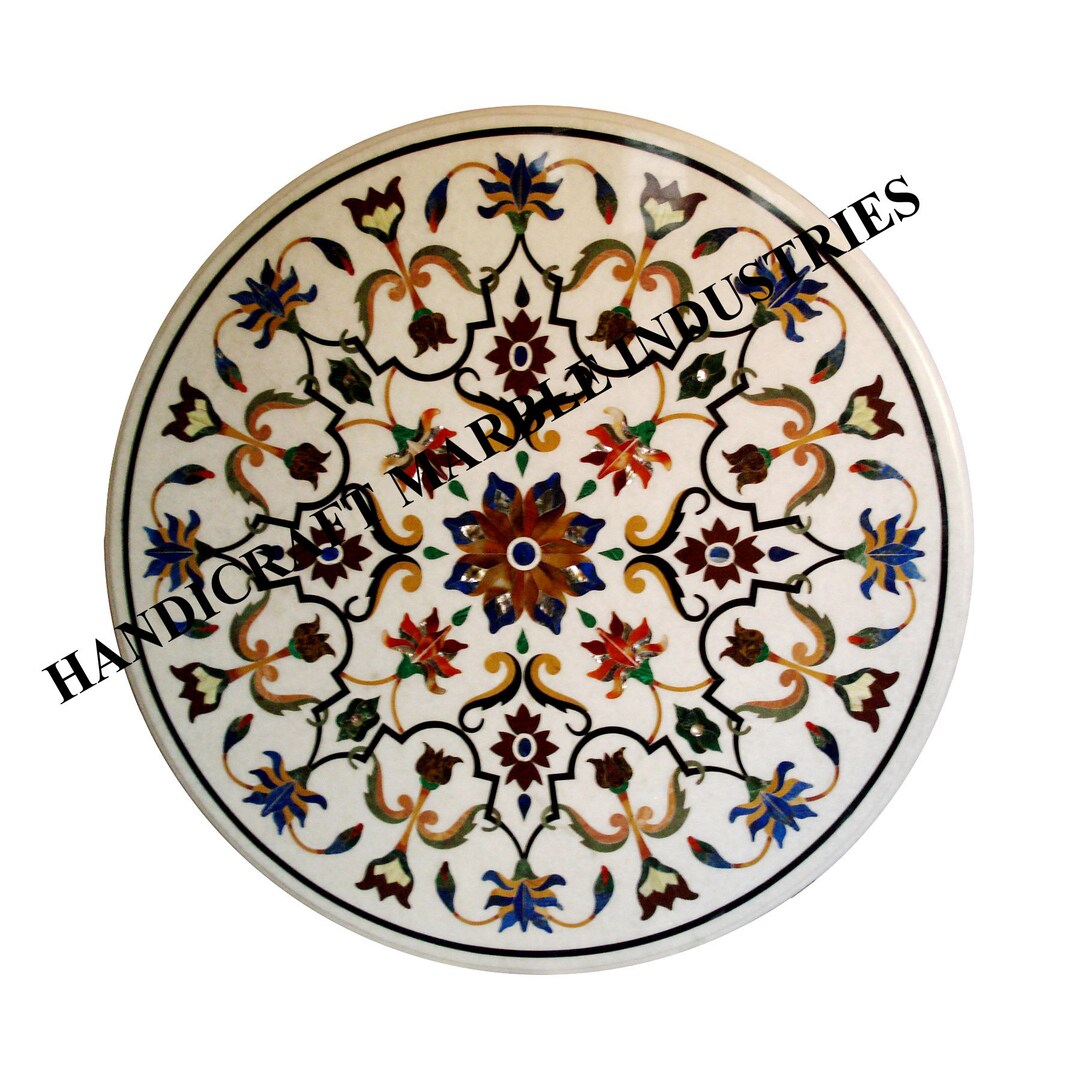 Round Coffee Table 24 X 24 Inch Marble Inlay Multi Etsy