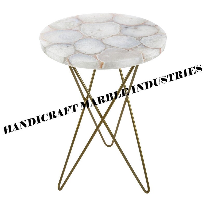 White Agate Table Top Round Table Natural Agate Table Etsy