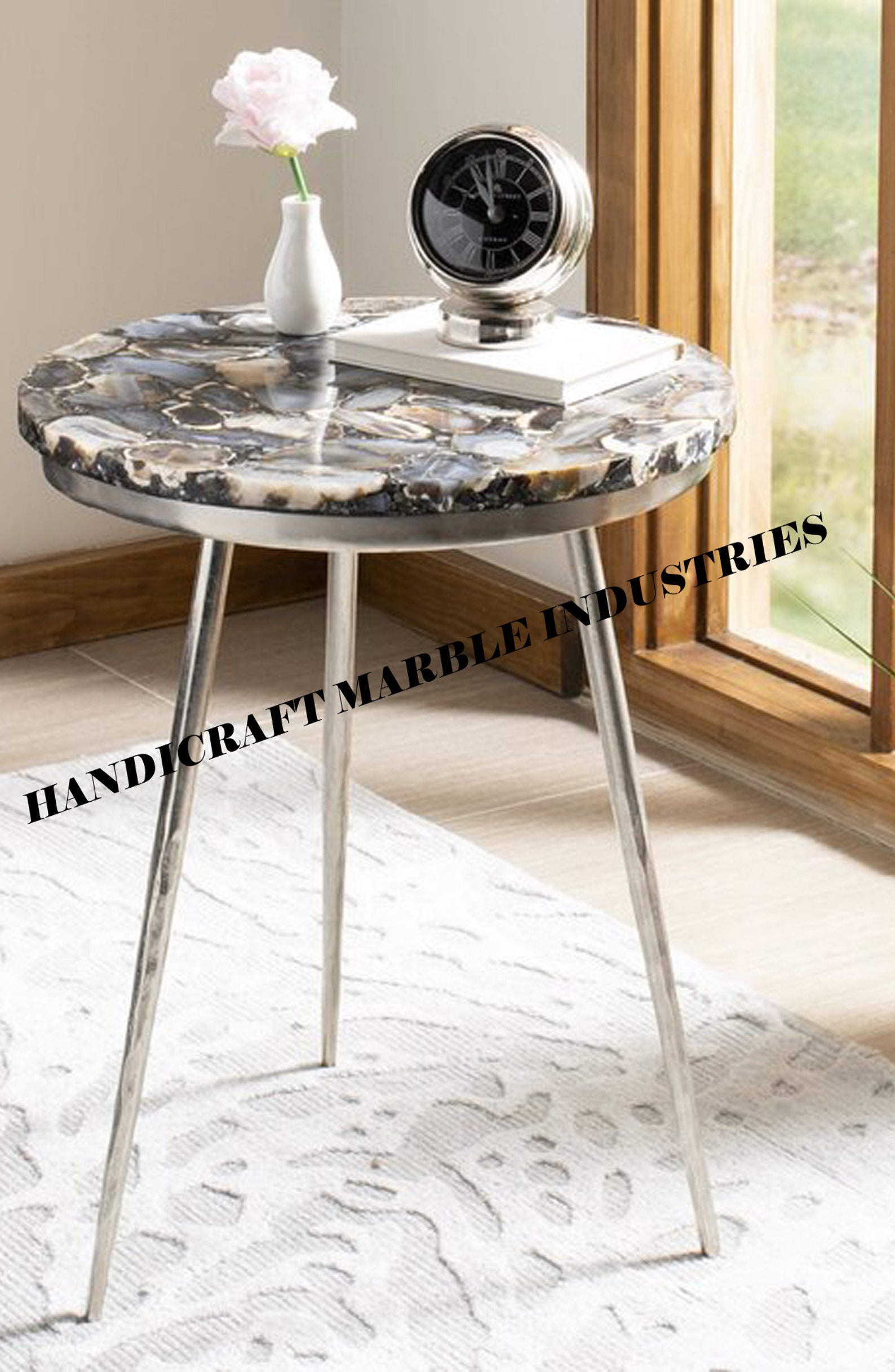 Natural Agate Round Table With Stand Agate Stone Table With Etsy