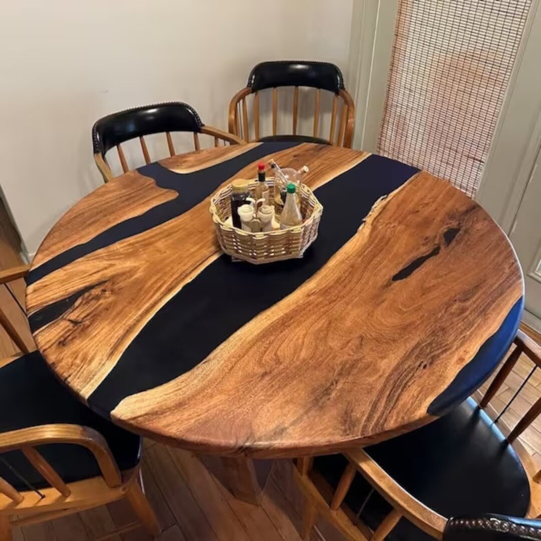 Round Epoxy Wood Dining Table Live Edge Wooden Table Epoxy Etsy