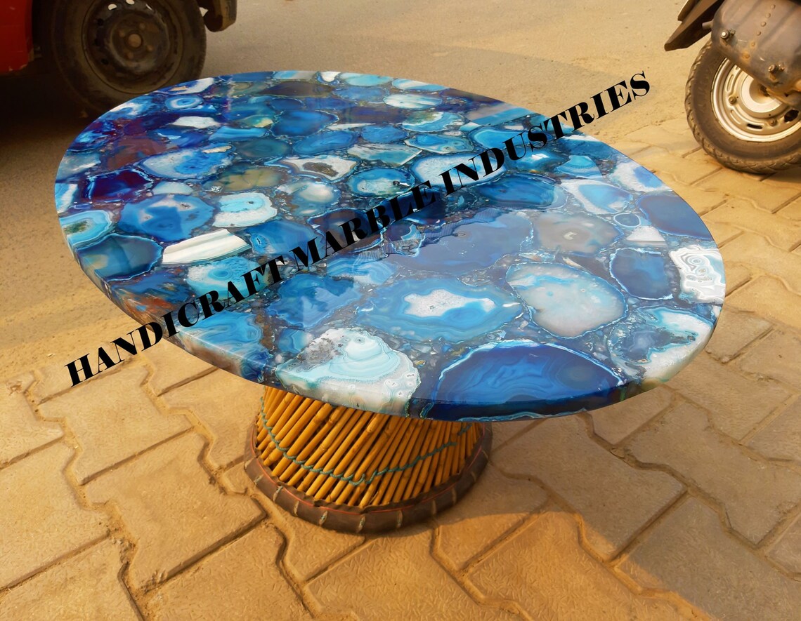 Agate Table Top Agate Oval Table Stone Dining Table Blue Etsy