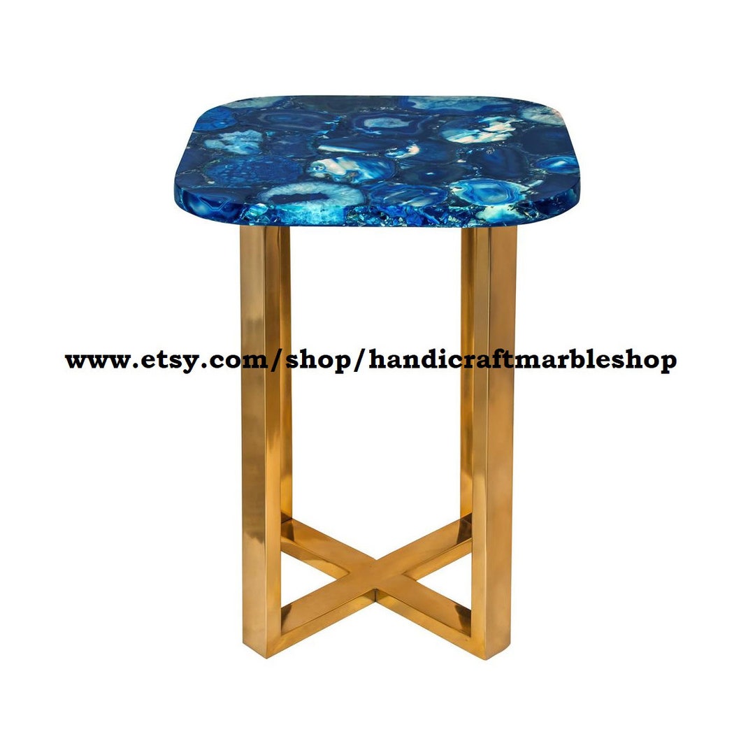 Blue Agate Table With Stand Blue Agate Side Table Etsy