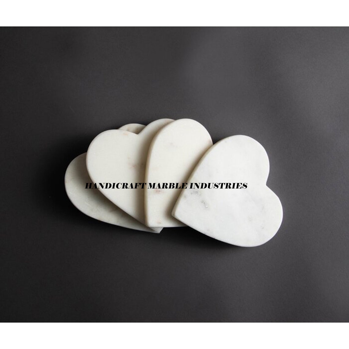 White Marble Coaster Set White Marble Heart Shaped Coasters Etsy