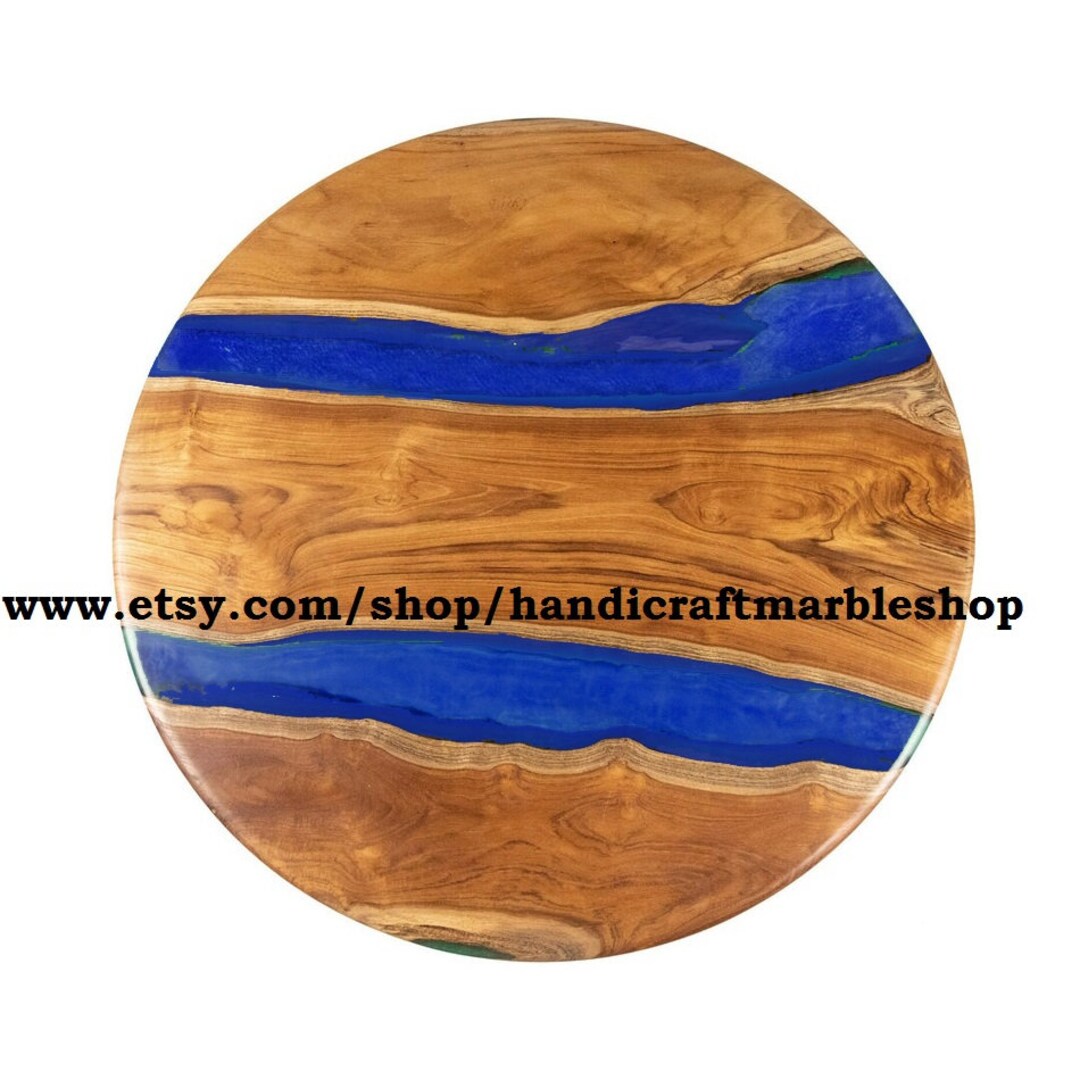 Blue Epoxy Round Table Live Edge Wooden Table Epoxy Resin Etsy