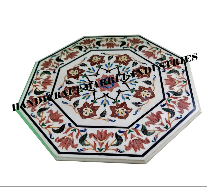 33 X 33 Inch White Marble Inlay Table Top With Etsy