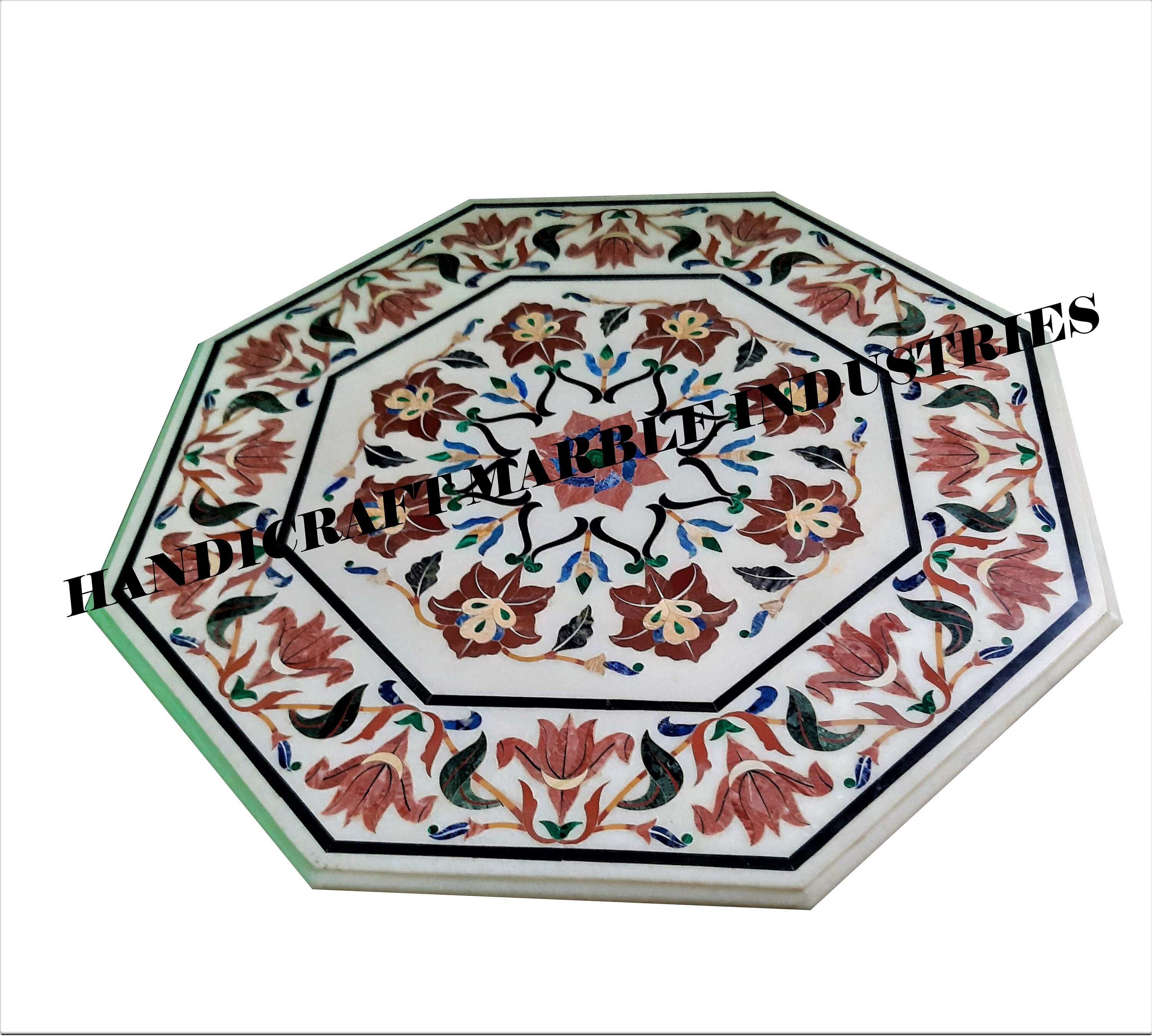 33 X 33 Inch White Marble Inlay Table Top With Etsy