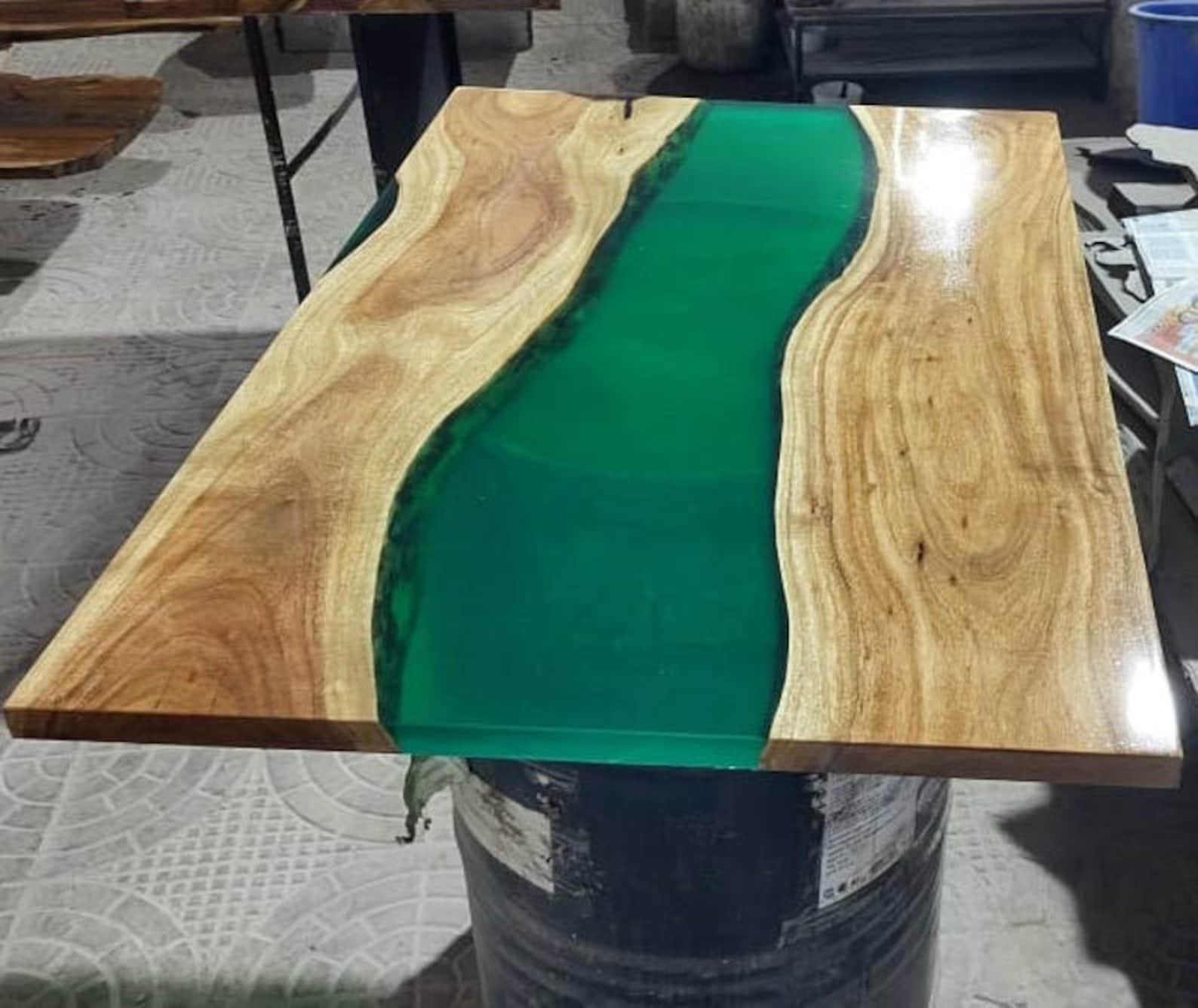 Green Epoxy Dining Table Live Edge Wood Epoxy Table Epoxy Etsy