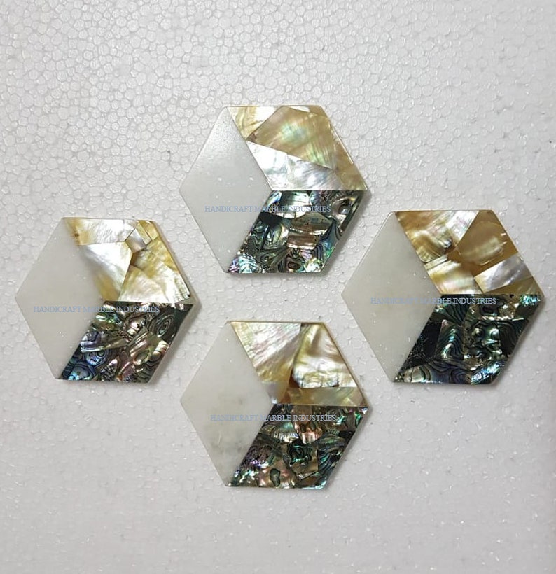 Christmas Gifts 3-D EFFECT HEXAGON Mother of Pearl Marble Coaster Set Gold Inlay Tea Coaster Drink Coasters Tableware Bar Dinning Tableware